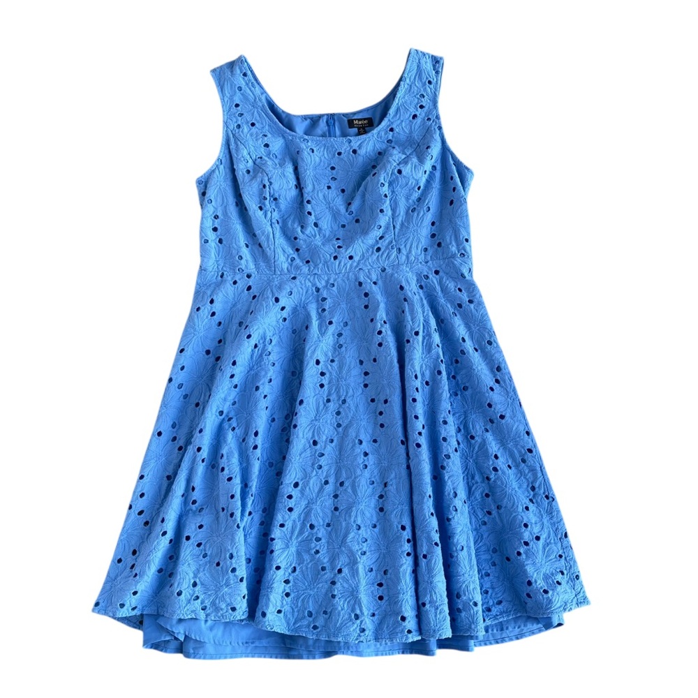 Marée Pour Toi Blue Embroidered Fit Flare Dress 14 Plus Size Chic Casual